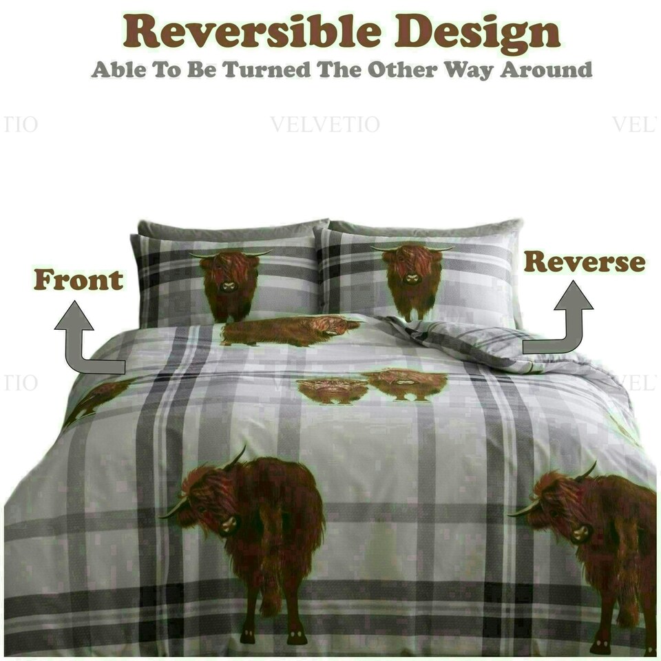 image 1 of Hector The Highland Duvet Cover Set Reversible Polycotton Beddings Multi | Double