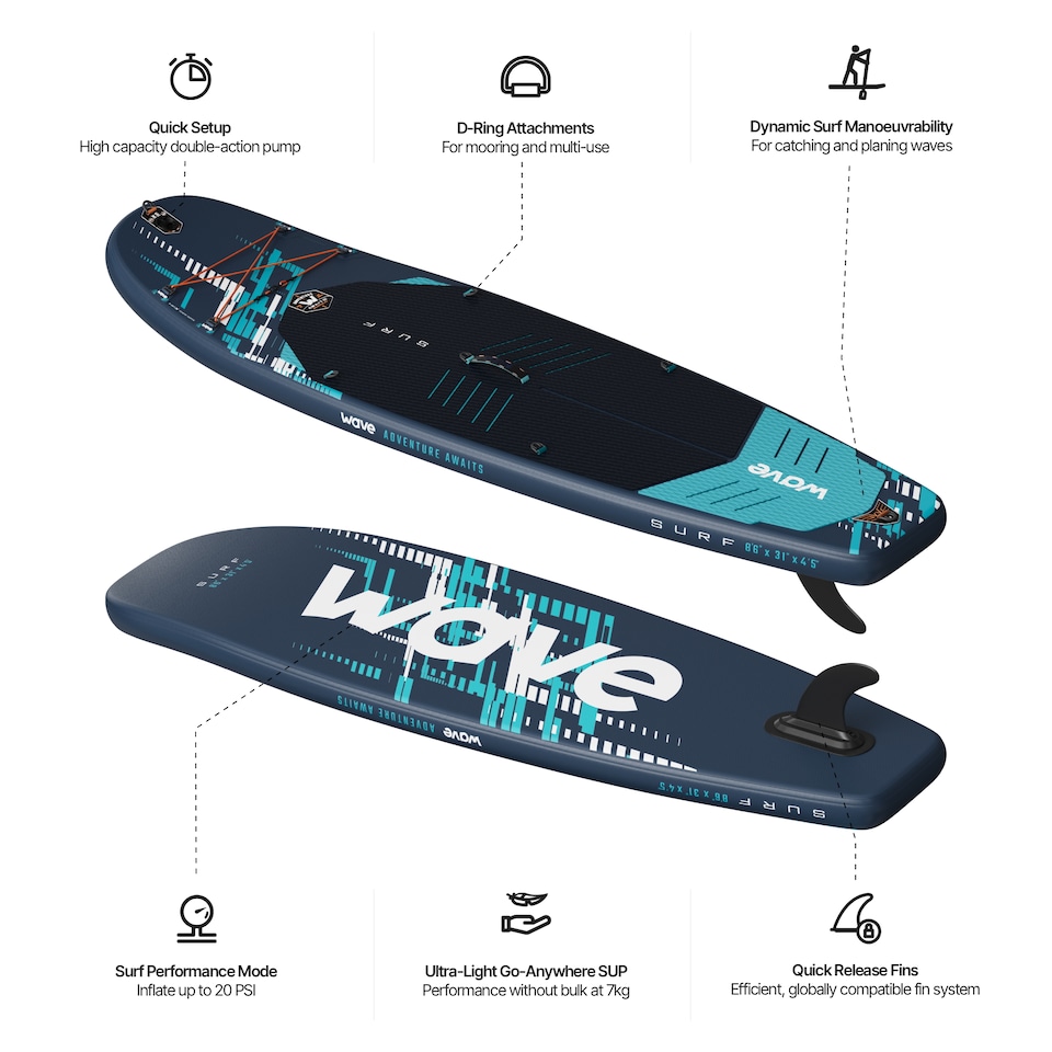 image 1 of Wave Surf 3.0 Inflatable Paddle Board (SUP), 8'6", Navy