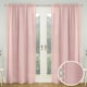 image 1 of Pair of Tahiti Blush Pom Pom Trim Voile Panels 137 cm (54 inch) Rod Pocket Linen Look Panels for Bedroom and Living Room