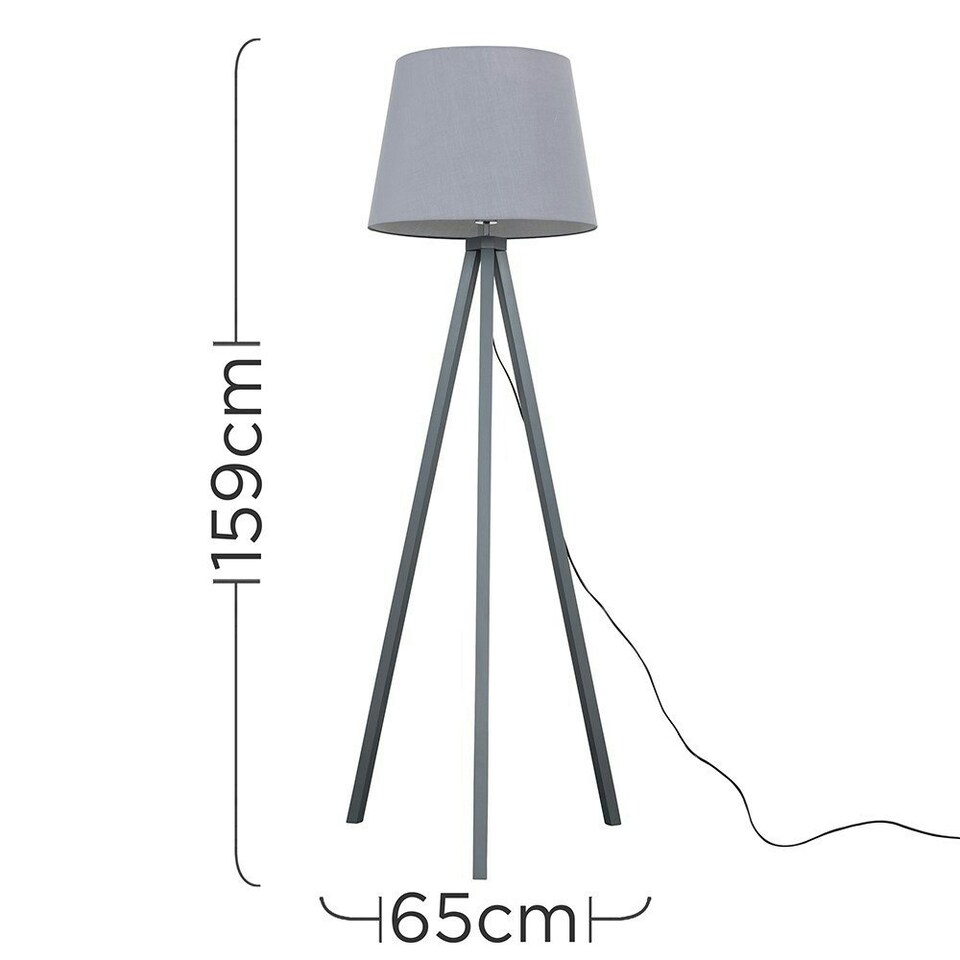 image 1 of ValueLights Modern Grey Wood Tripod Design Floor Lamp With Grey Shade