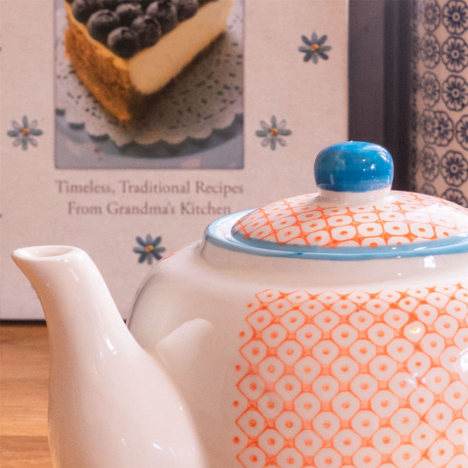 image 1 of Nicola Spring Hand-Printed Teapot - 820ml - Orange
