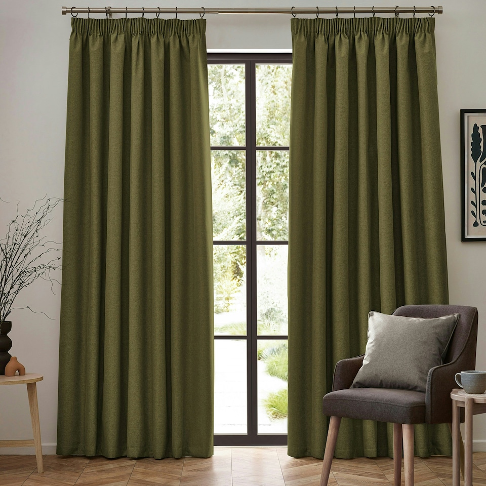 image 1 of furn. Dawn Blackout Olive Pencil Pleat Curtains 168 x 137cm Multi