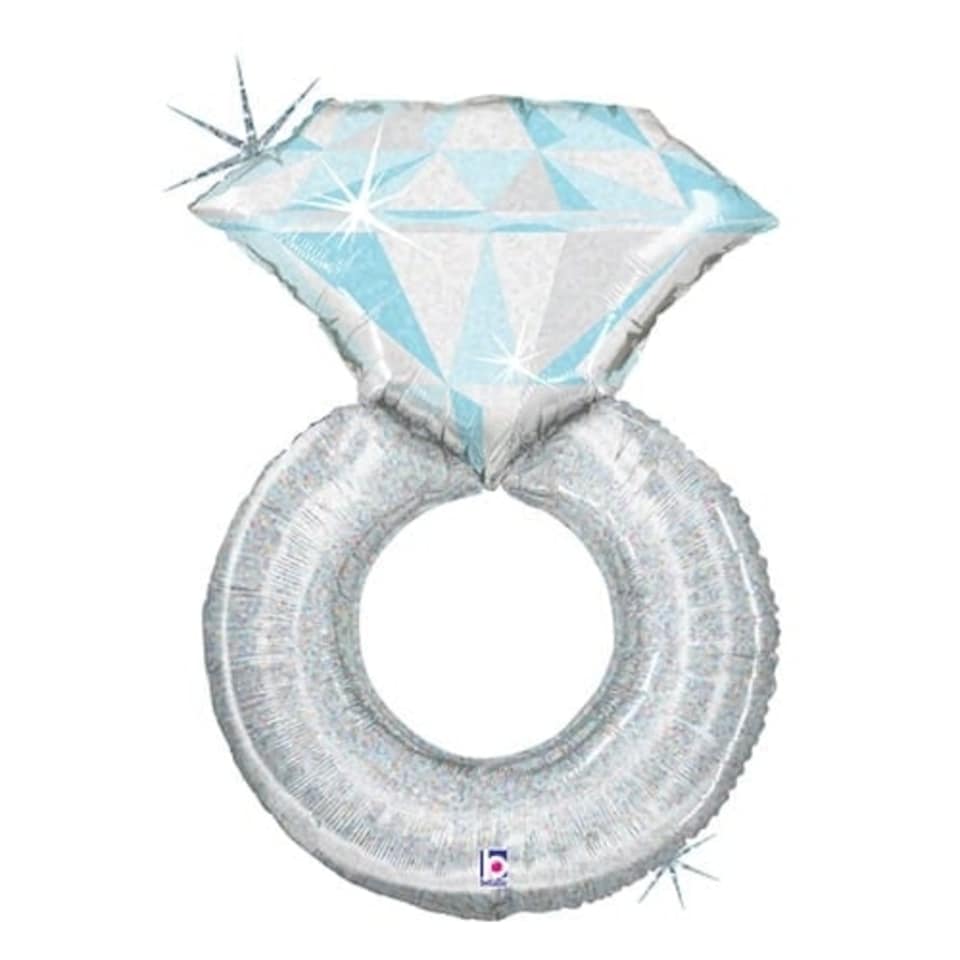 Platinum Engagement Ring Holographic Helium Foil Giant Balloon 97cm / 38 in