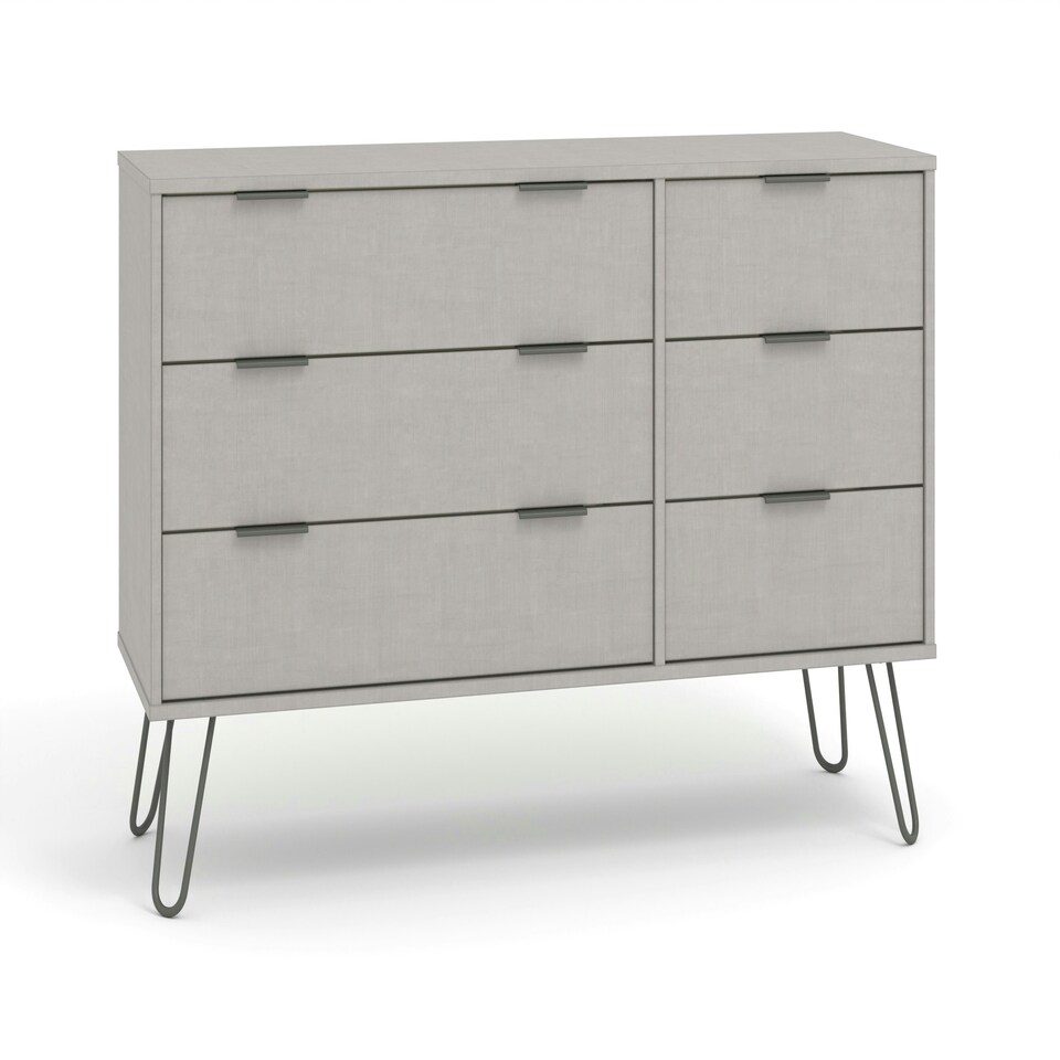 image 1 of Core Products Augusta Industrial Grey 3+3 Drawer Wide Chest H73.6cm x W119.3cm x D39.5cm Grey