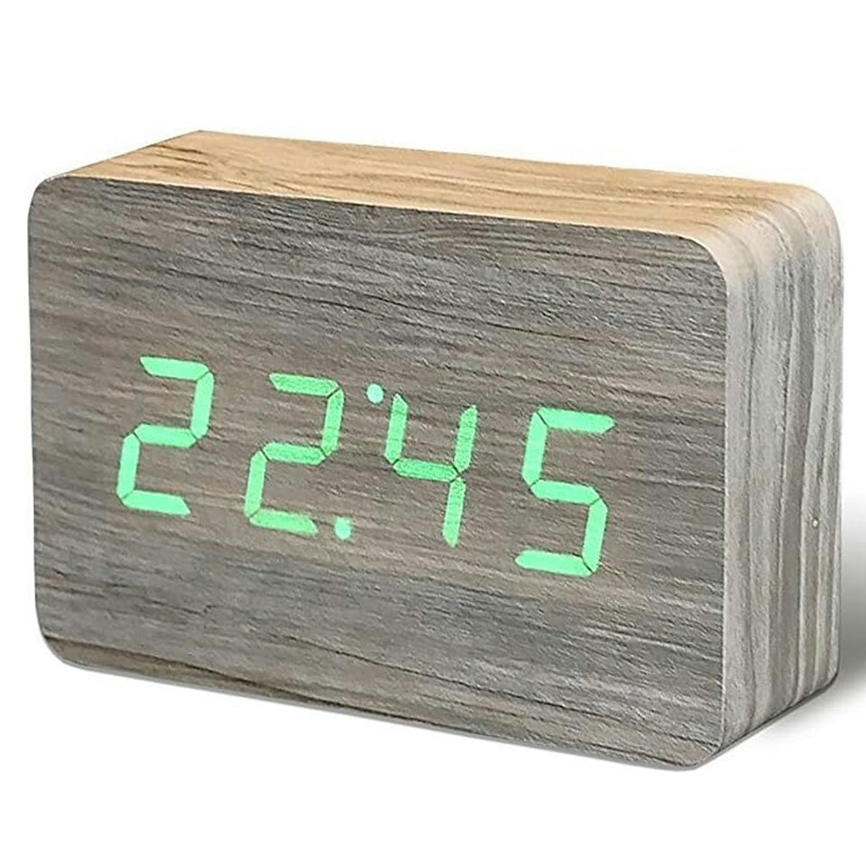 image 1 of Gingko Design Brick Click Clock Ash with Green LED