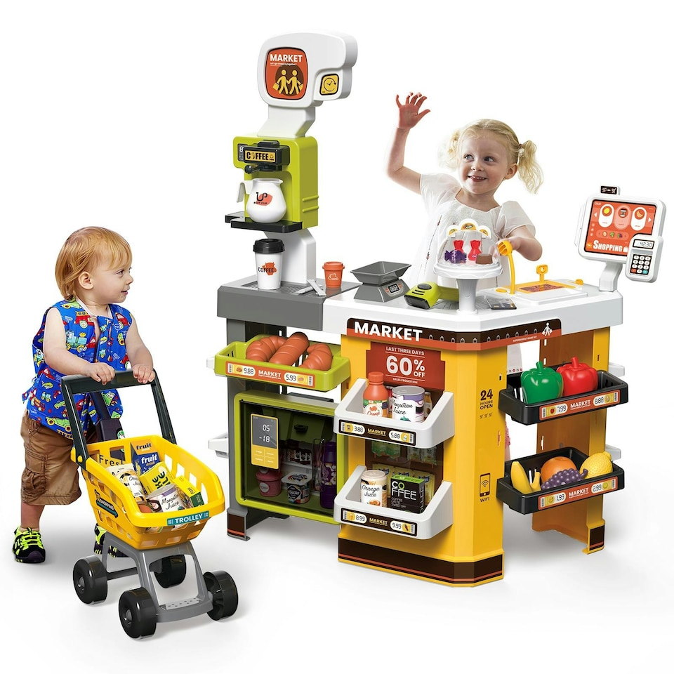 image 1 of 65PCS Supermarket Cart Toys Play Set Role Play