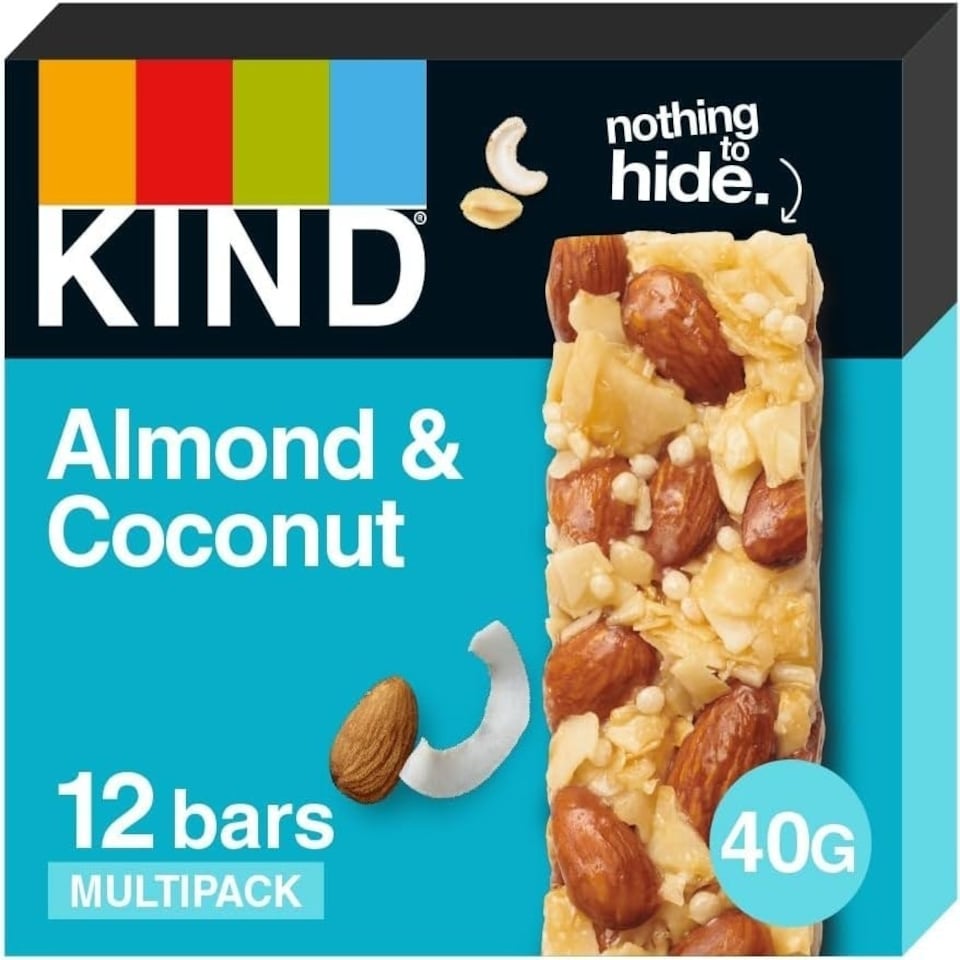 image 1 of KIND Bars, Gluten Free Snack Bars, Almond & Coconut, High Fibre, Healthy Snack, No Artificial Colours, Flavours or Preservatives, Multipack 12 x 40g