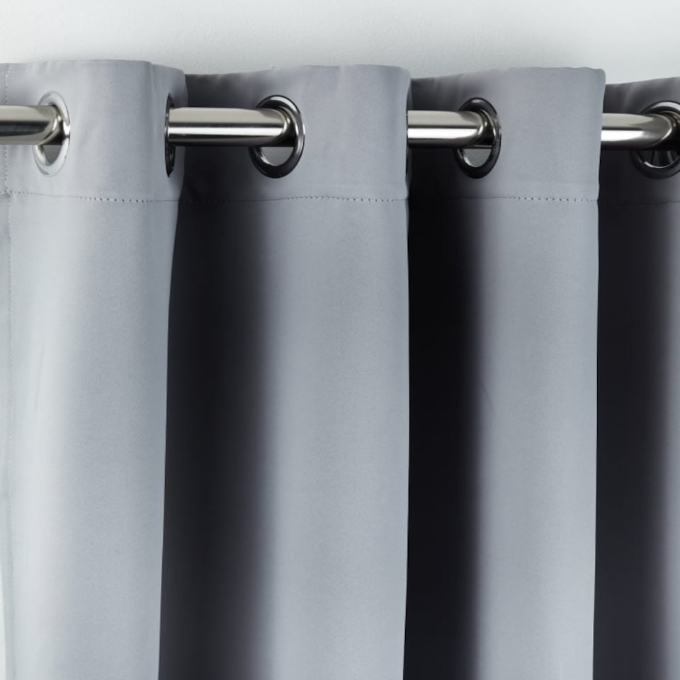 image 1 of Woven Thermal Blackout Eyelet Curtains Grey 168cm x 183cm | Grey | Grey