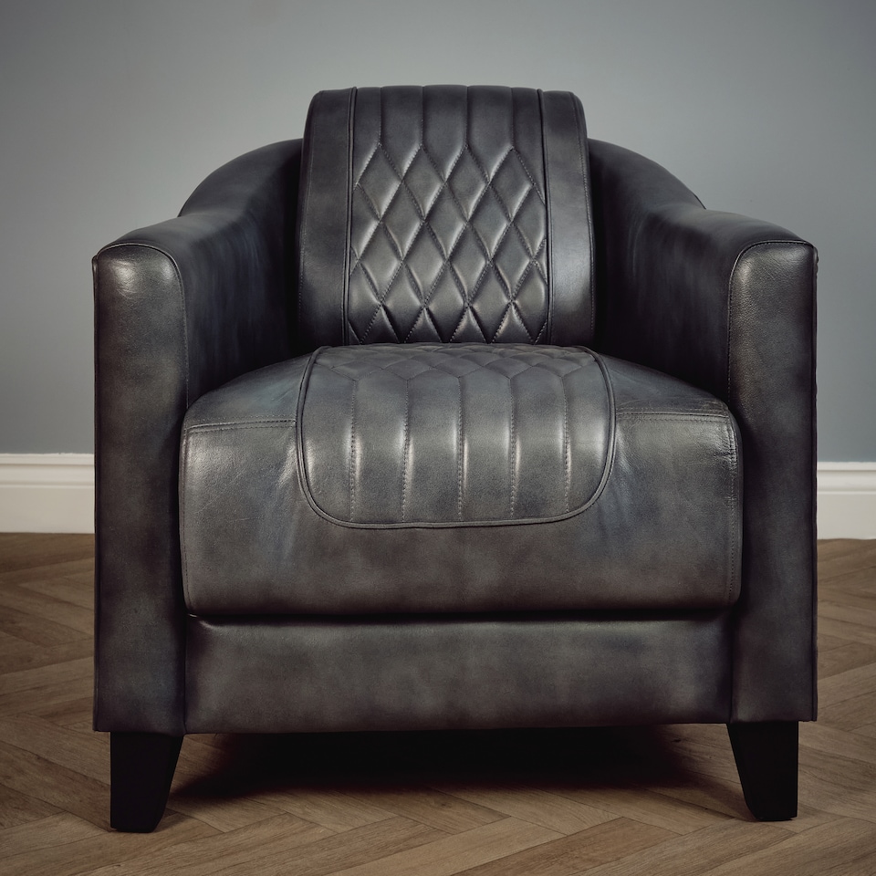 image 1 of Real Genuine Leather Tub Aviator Wing Accent Arm Chair Grey