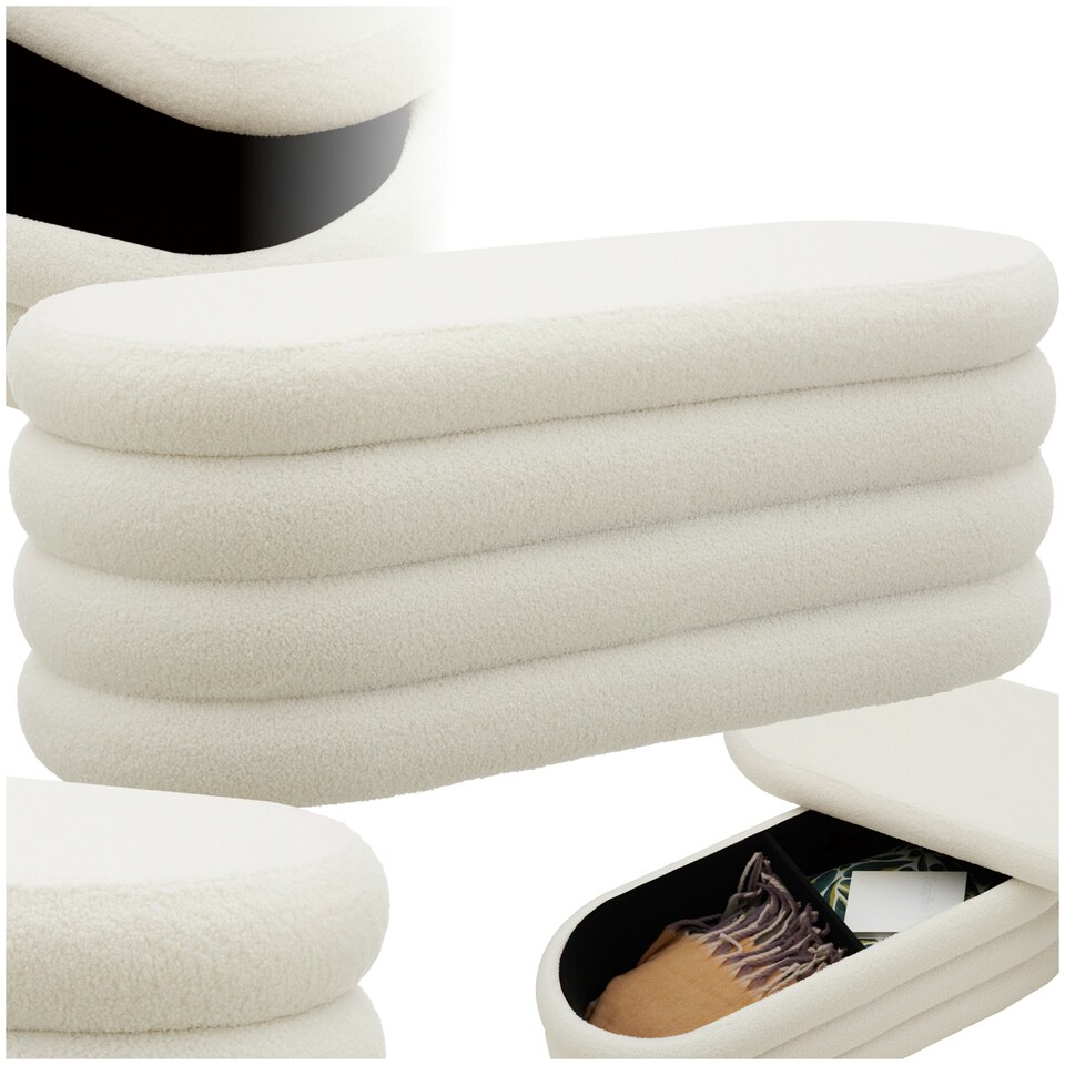 image 1 of Bench Altu - with velvet or boucle cover, padded, hallway storage White | Boucle Cream