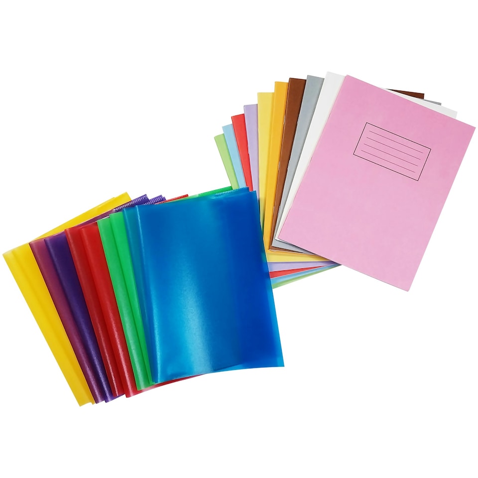 image 1 of Pack of 10 9x7" Assorted Coloured Exercise Books with Coloured Book Covers