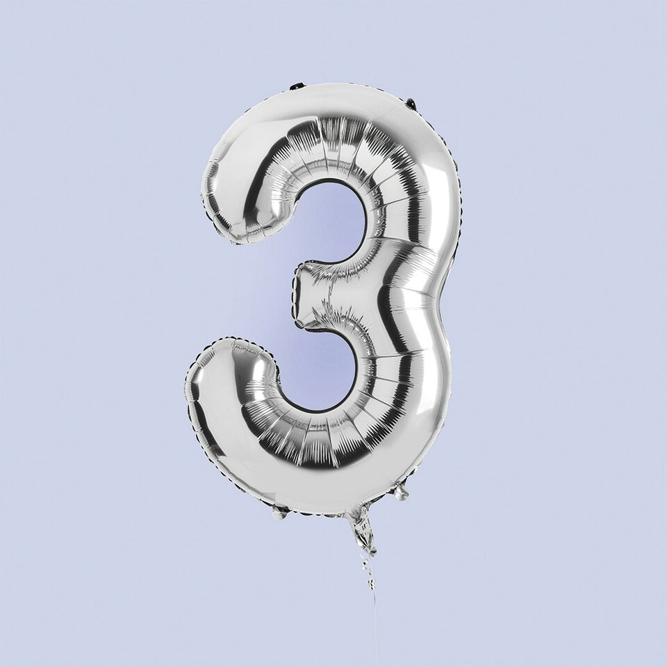 Silver Number '3' Foil 34" Balloon 