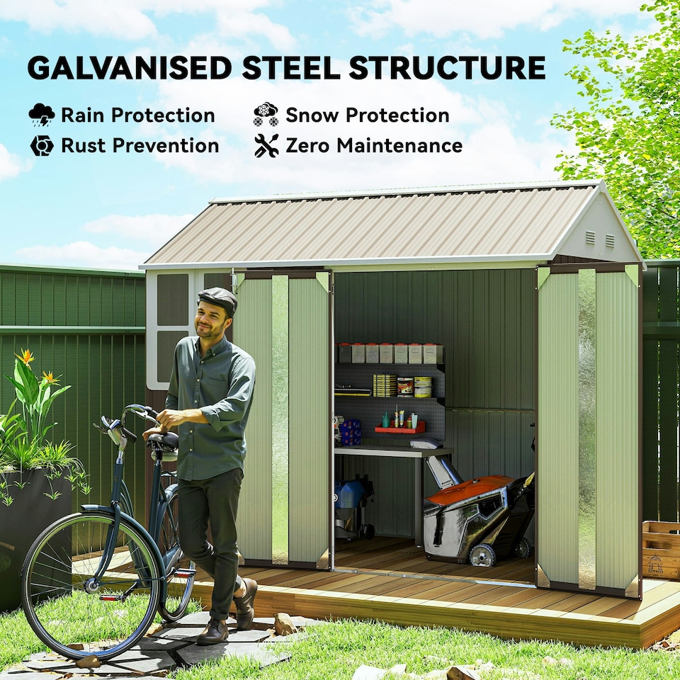 image 1 of Outsunny 8x6ft Metal Garden Shed Outdoor Storage Shed w/ Doors Window, Grey