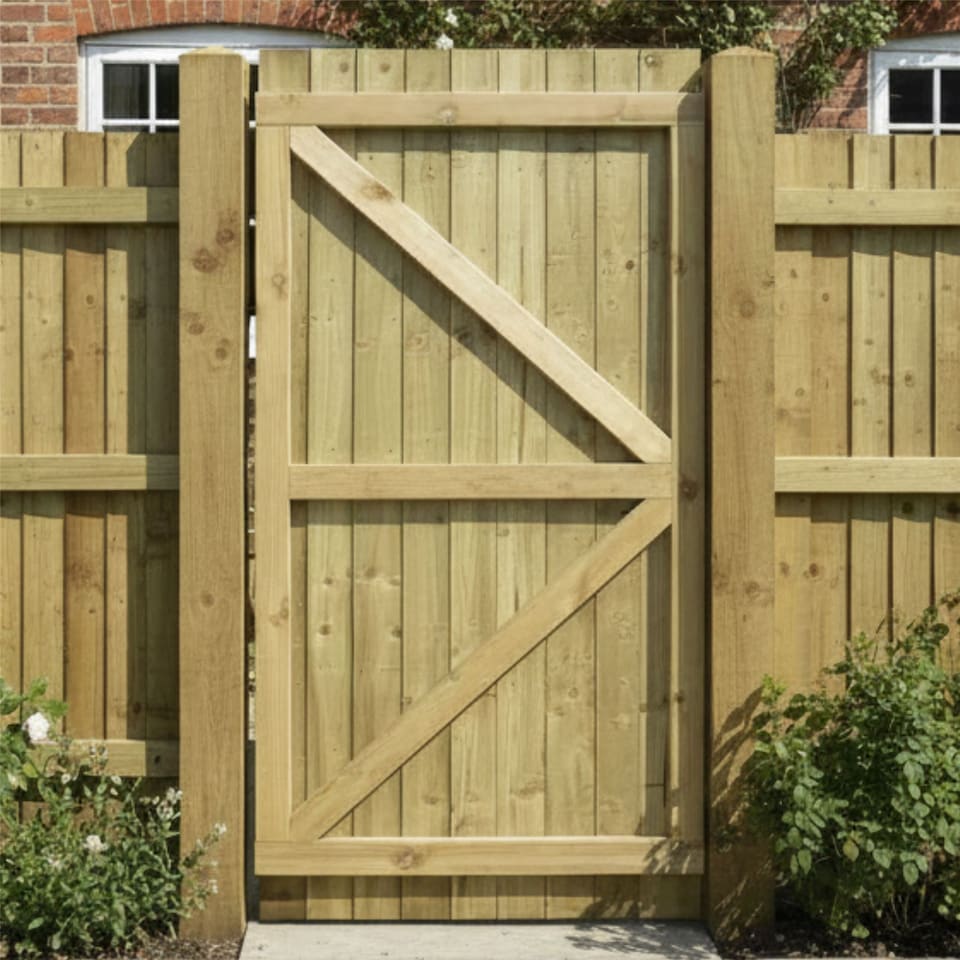 image 1 of Flat Top Wooden Garden Gate 6ft x 3ft Feather Edge Fully Framed Treated Door