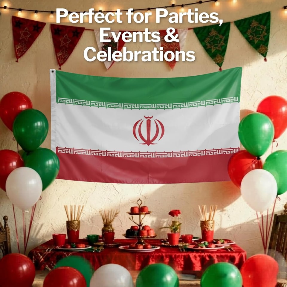 image 1 of Iran Old Persia Flag 5ft x 3ft with Brass Eyelets - Polyester Iranian Flag Banner for Cultural Display, Themed Decor, Room, Bar & Garden Decor | Multi