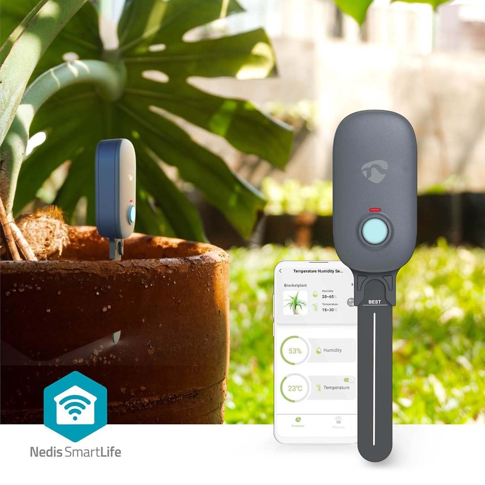 image 1 of Smartlife Soil Moisture Meter, Bluetooth Smart Sensor for Soil Moisture and Ambient Temperature Monitoring, Compatible with Smartlife App - Indoor/Outdoor Use - Grey