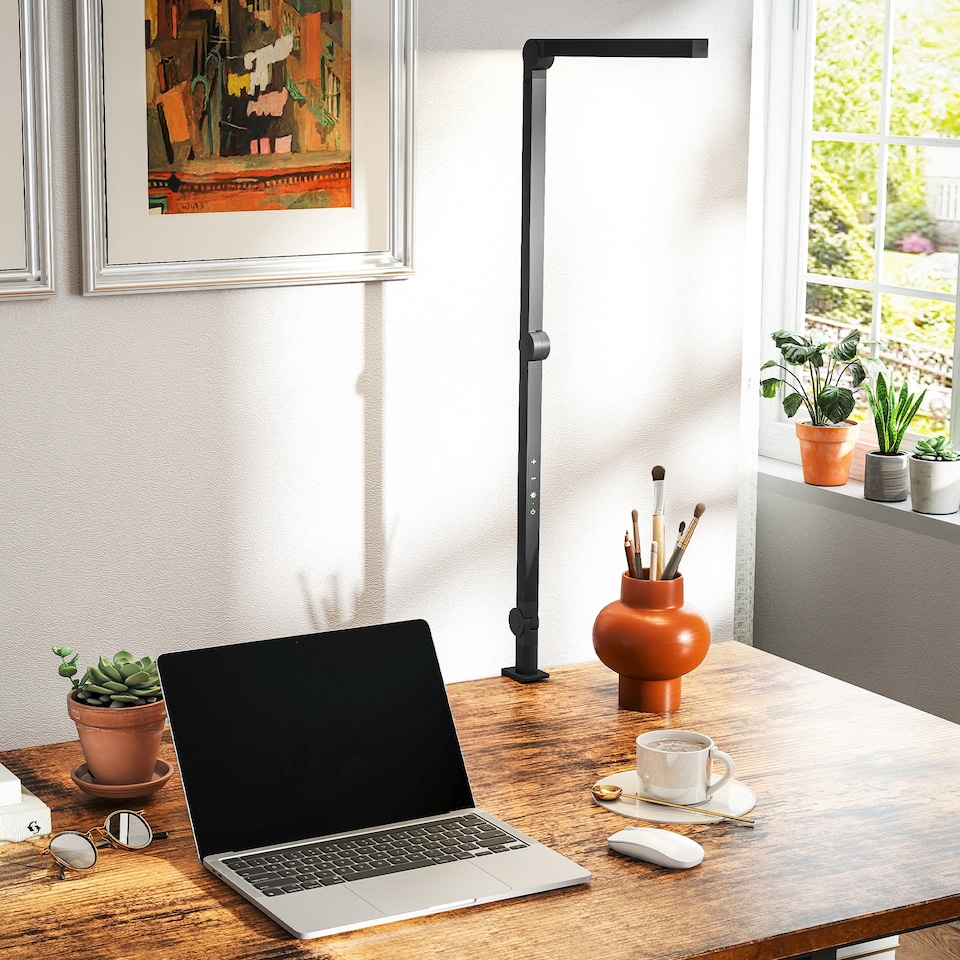 image 1 of HOMCOM LED Desk Lamp, Dimmable Desk Light with Swing Arm and Clamp, Adjustable Eye-Caring Table Lamp with 2 Colour Modes & 5 Brightness Levels for Study, Drawing, Office, Architect, Task, Black | Black