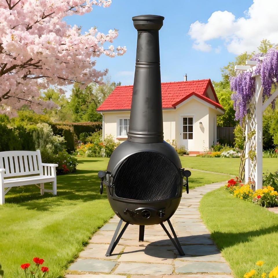 image 1 of Gr8 Garden Large 130cm Tall Garden Patio Chiminea Wood Log Burner Fire Pit BBQ Grill Heater