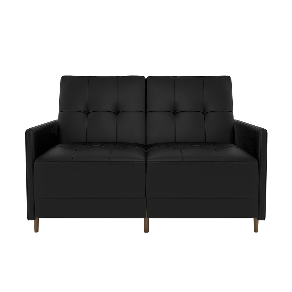 image 1 of Andora sprung sofa bed in faux leather black Black | BLACK FAUX LEATHER