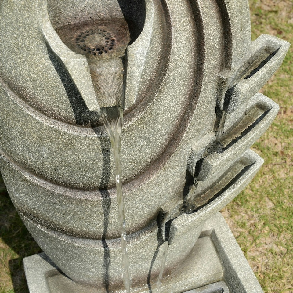 image 1 of Teamson Home Garden Outdoor Water Feature, Modern Oval Water Fountain, With Warm LED Lights, Grey