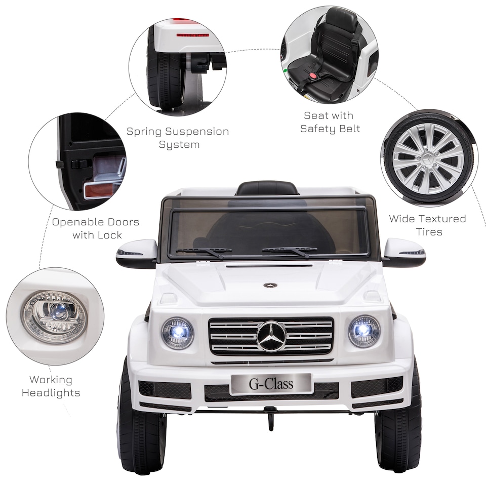 image 1 of HOMCOM Mercedes Benz G500 Licensed 12V Kids Electric Ride On Car Toy with Parental Remote Control Battery-powered 2 Motors Music Lights MP3 for 3-8 Years Old White