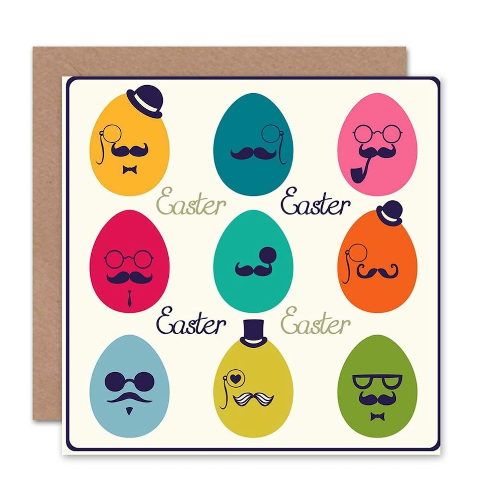 image 1 of Moustache Gentleman Egg Pattern Fun Colourful Easter Card