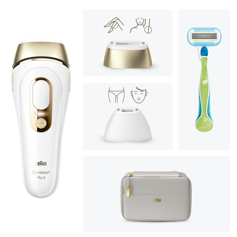 image 1 of Braun IPL Silk-Expert Pro 5, At Home Hair Removal Germanyvice with Pouch, White/Gold, PL5124