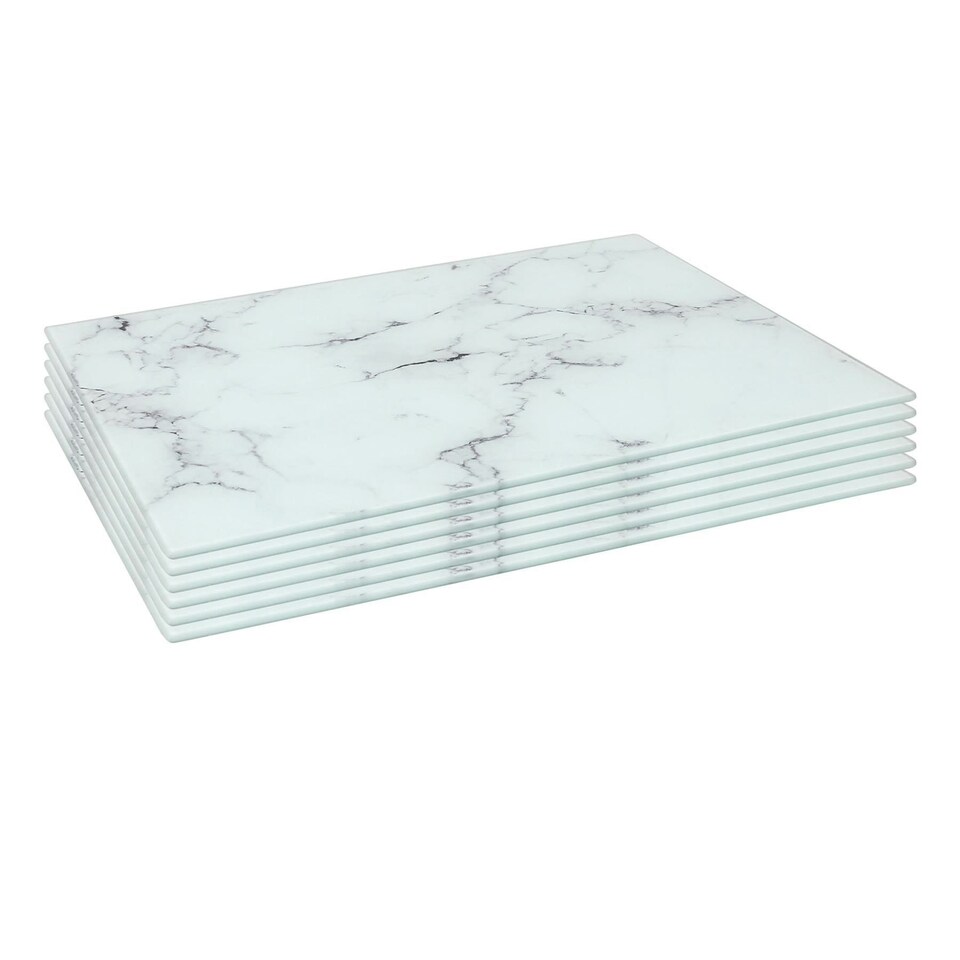 image 1 of Harbour Housewares Rectangle Glass Placemats - Marble - 40x30cm - Set of 6 - Heat Resistant White