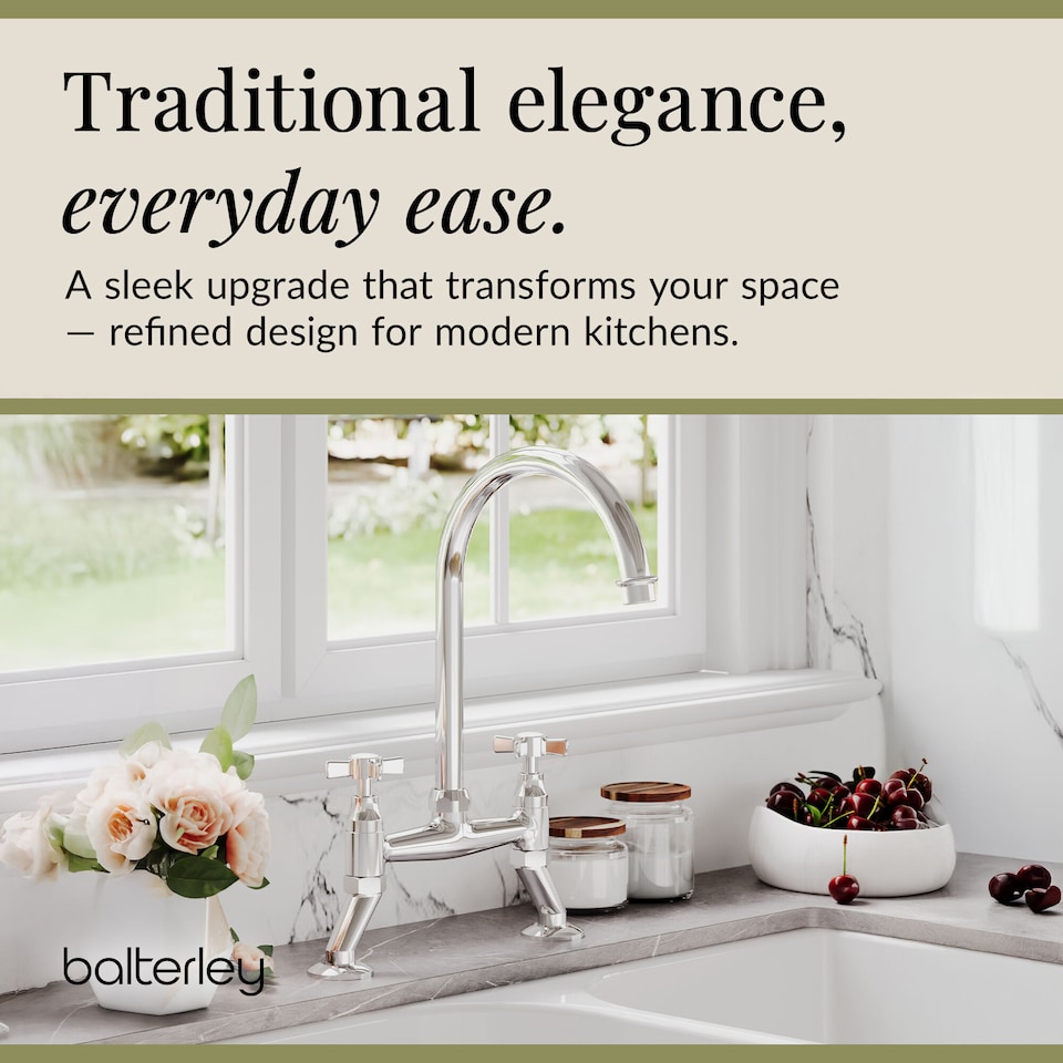 image 1 of Traditional Kitchen Bridge Sink Mixer Tap - Chrome Crosshead Handles | Silver | Chrome | 1