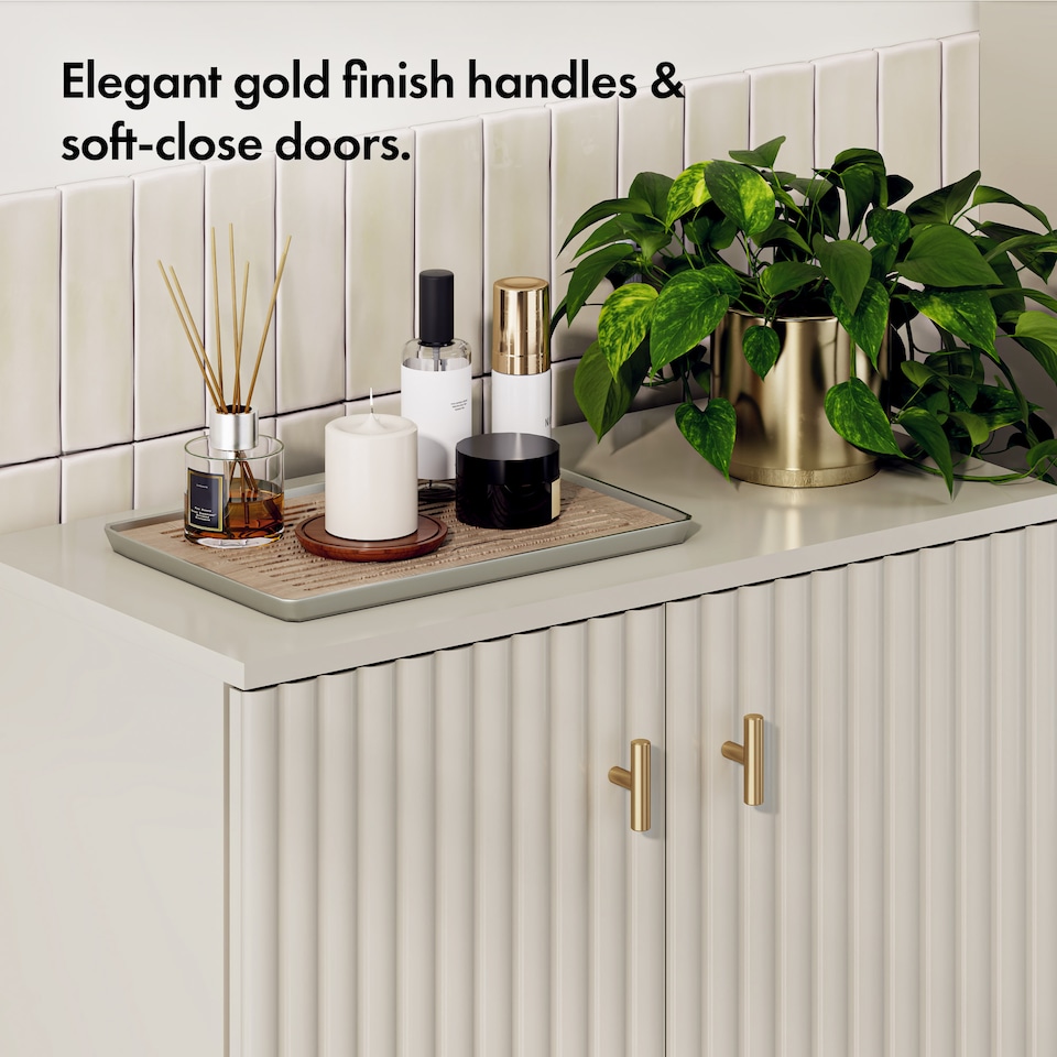 image 1 of Vonhaus Victoria Stone Bathroom Storage Cabinet with Fluted Texture Doors