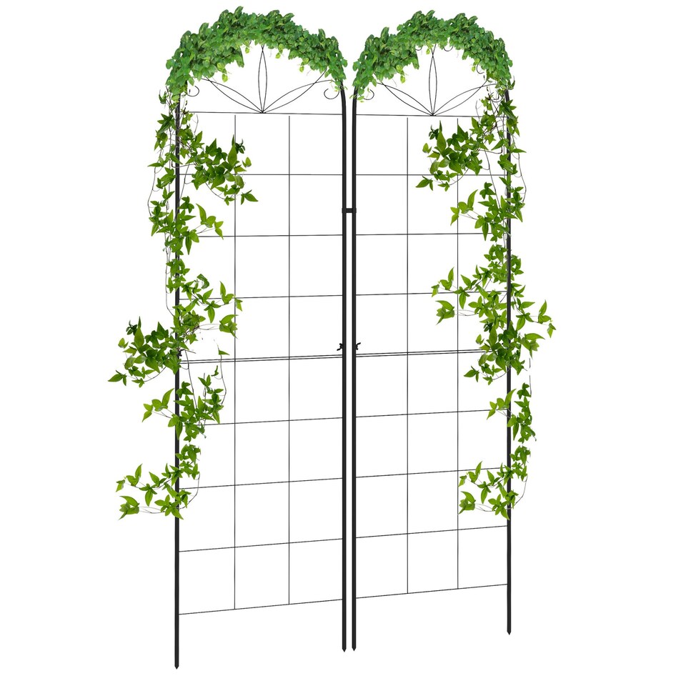 image 1 of Outsunny Set of 2 Metal Trellis for Climbing Plants, Grid Design, 50 x 180cm