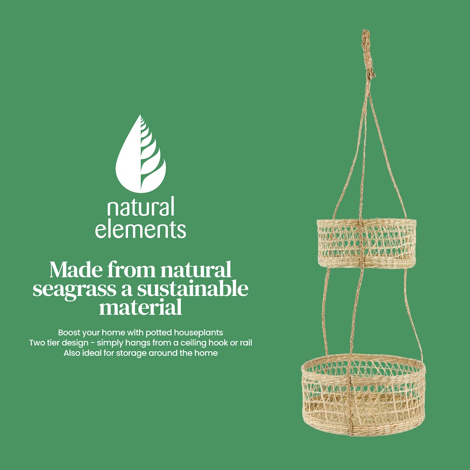 image 1 of Natural Elements 2-Tier Natural Seagrass Hanging Planter