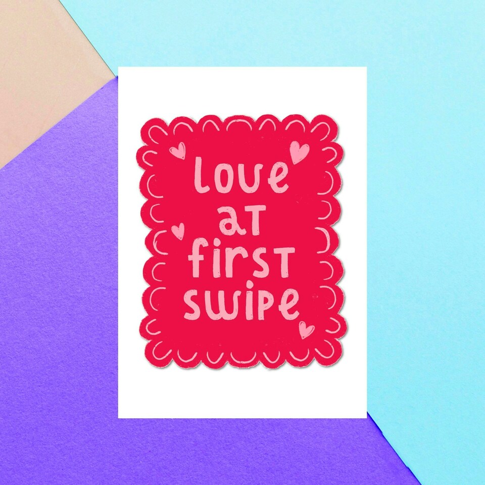 Love At First Swipe Greetings Card