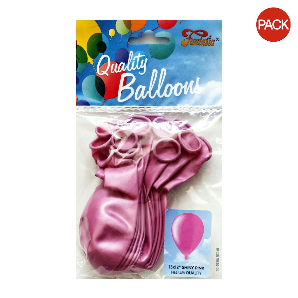 Fantasia Latex Shiny Balloons (Pack of 15) - Pink - One Size