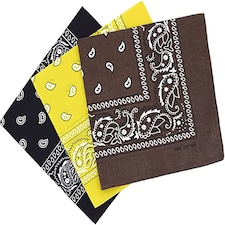 KAV 55x55cm Set of 3 Bandanas face mask Assorted Paisley Bandana - Head Wrap Scarf Wristband for Outdoor Sports, Hiking, Cycling (Yellow, Brown, Black)