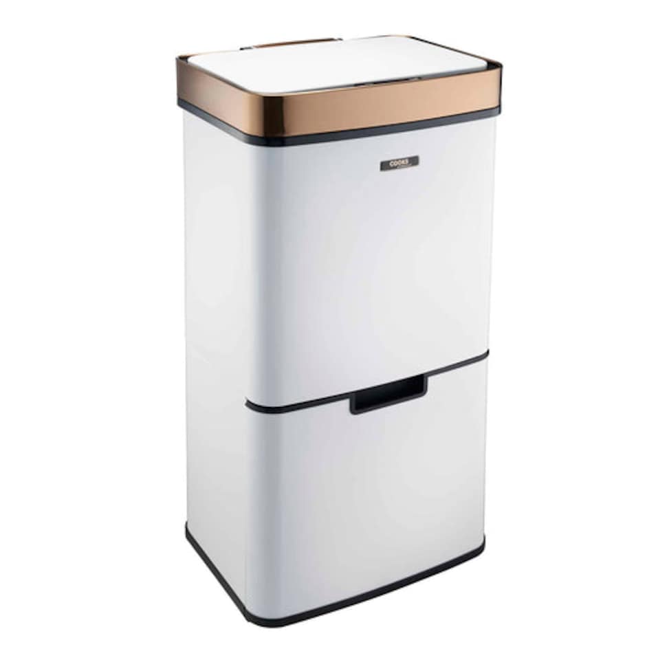 image 1 of Cooks Professional Recycling Sensor Bin 75L with Dual Compartments & Food Caddy | White | White & Copper