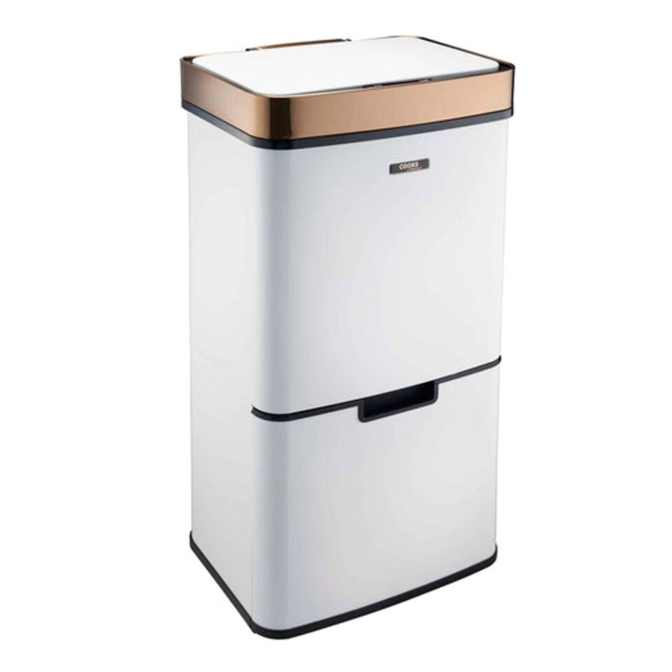 image 1 of Cooks Professional Recycling Sensor Bin 75L with Dual Compartments & Food Caddy | White | White & Copper