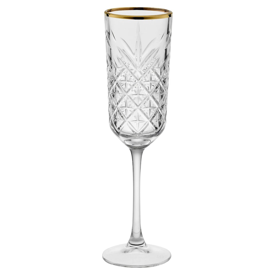 image 1 of Timeless Champagne Flutes With Gold Rim Party Glassware Gift Set 175ml | Clear | Clear | Set of 8