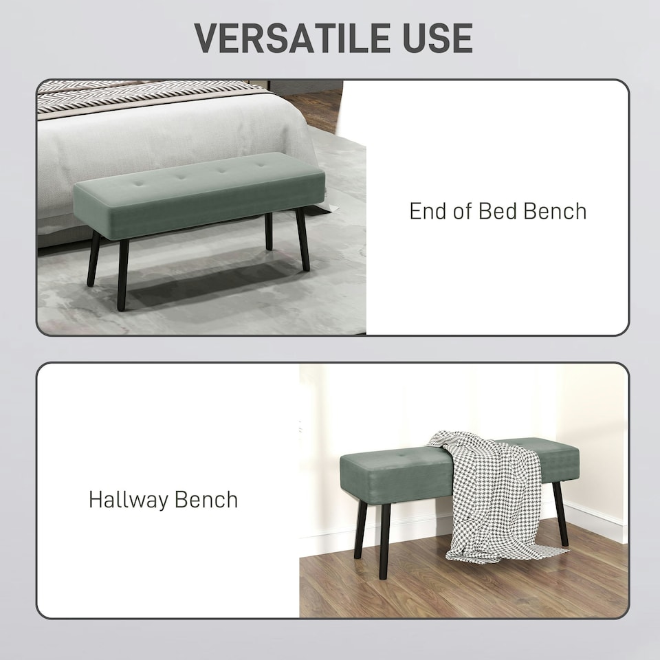 image 1 of HOMCOM End of Bed Bench w/ Thick Padding and Steel Legs for Entryway, Green