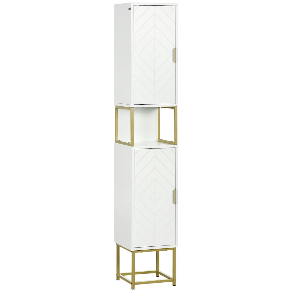 image 1 of kleankin Freestanding Bathroom Cabinet Linen Towel w/ Adjustable Shelf, 2 Doors