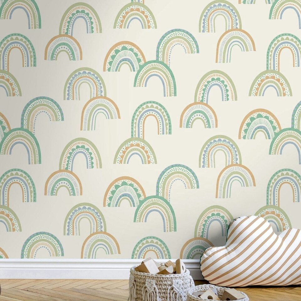 image 1 of Holden Décor Boho Rainbow Wallpaper - Green/Teal - 10m x 53cm Green