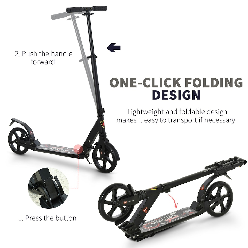 image 1 of HOMCOM Folding Kick Scooter with Big Wheels for 14+ Teens Adult, Black