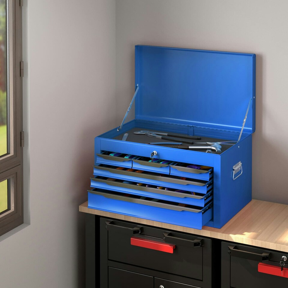 image 1 of COSTWAY Steel Tool Box Tool Chest Case with 6 Drawers Blue Blue