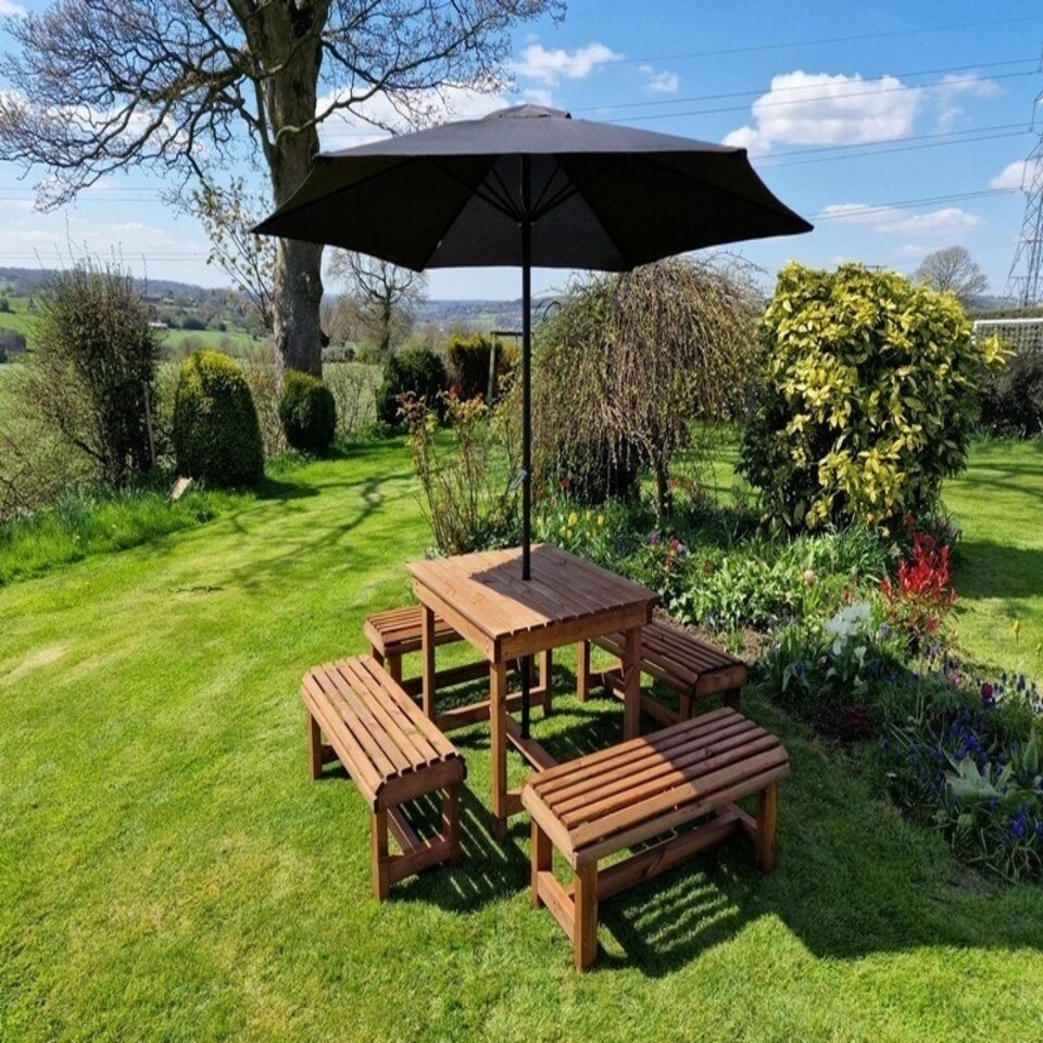 image 1 of Contemporary 8 Seater Garden Table and Bench Set - Timber - L150 x W150 x H75 cm - Fully Assembled