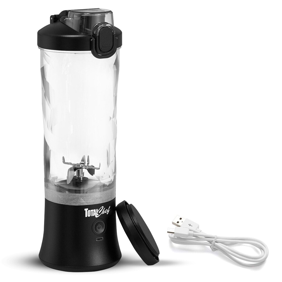 image 1 of Total Chef Cordless Portable Blender 600ml, USB Rechargeable, Black