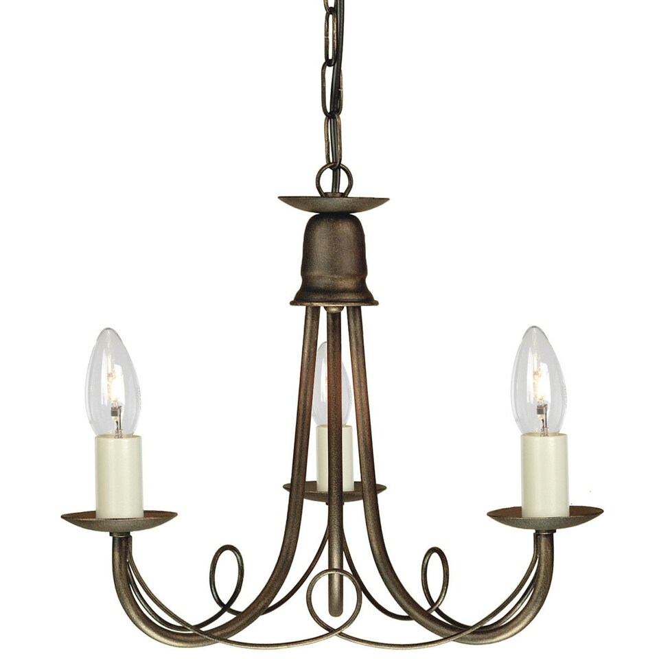 Minster Multi Arm Chandelier 3 Light Black, Gold Finish, E14