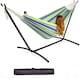 image 1 of Gr8 Garden Single Cotton Hammock Outdoor Swing with Space Saving Metal Stand Frame