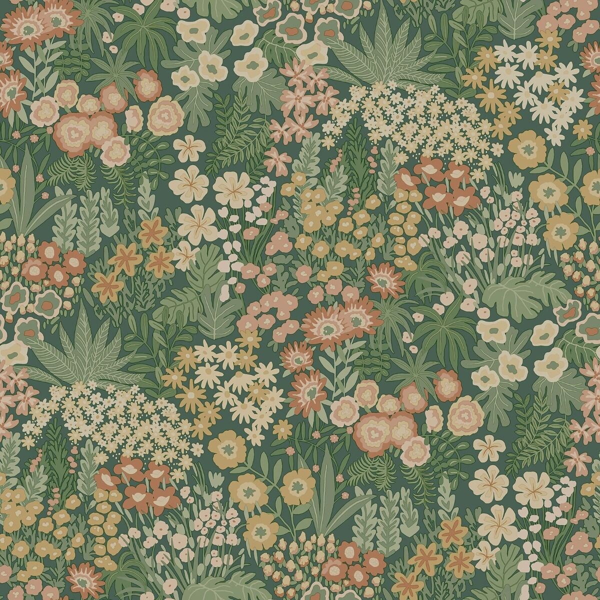 Holden Decor Everbloom Floral Textured Wallpaper Green Emerald Green/Multicoloured 1