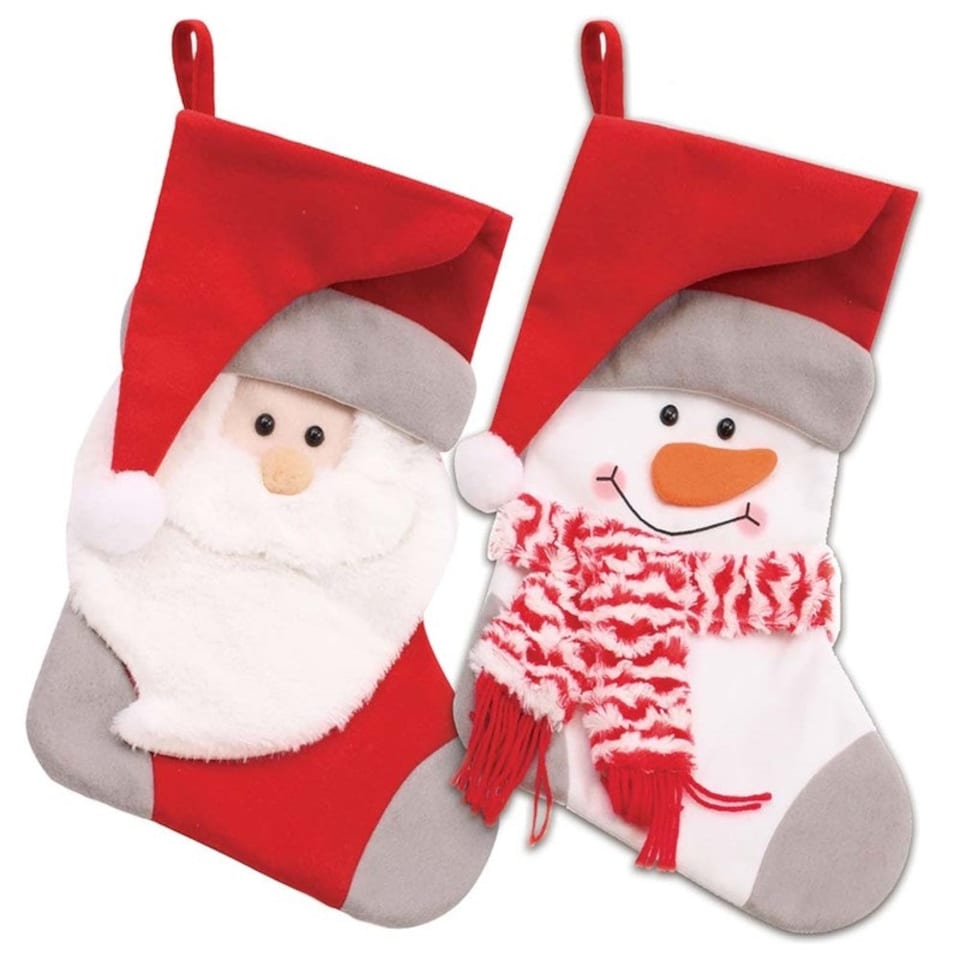 Single Plush Christmas Red & Grey Santa OR Snowman Stocking