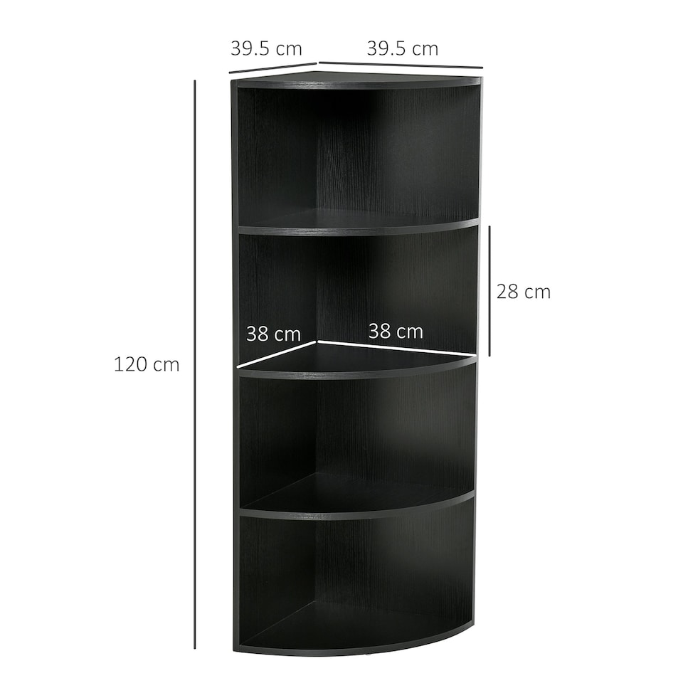 image 1 of HOMCOM 4 Tier Wood Corner Shelf Unit Freestanding Fan Bookshelf Plants Stand